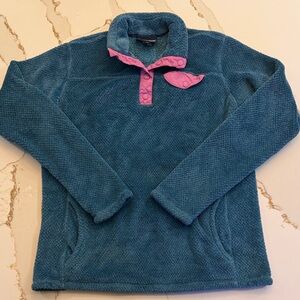 Patagonia Blue Fleece Pullover with Pink Accents - Girls XXL